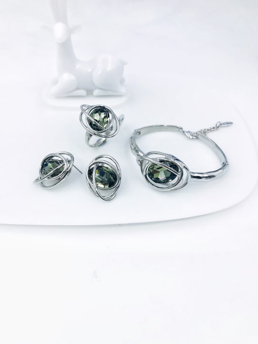 imitation rhodium+grey glass stone Zinc Alloy Glass Stone Red Trend Irregular  Ring Earring And Bracelet Set