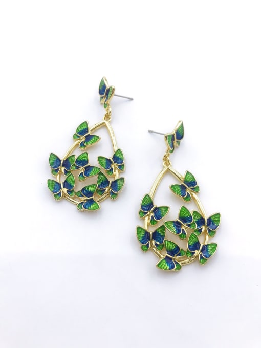 gold+green&blue enamel Zinc Alloy Enamel Butterfly Trend Drop Earring