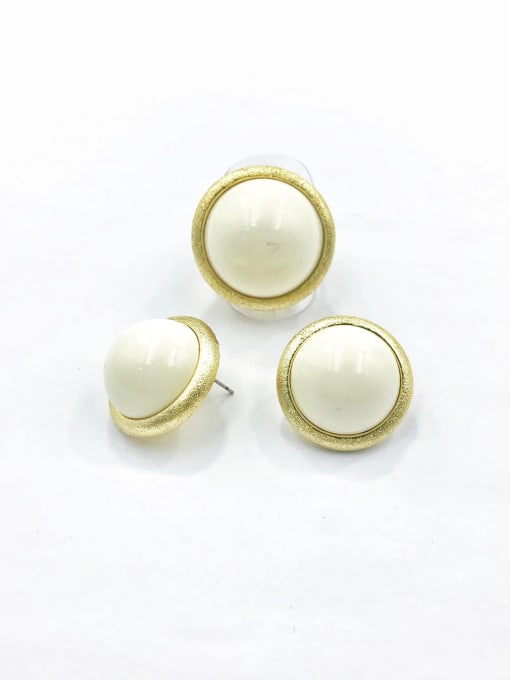 VIENNOIS Zinc Alloy Minimalist Round Resin White Ring And Earring Set 0
