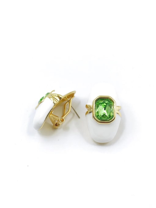 VIENNOIS Zinc Alloy Glass Stone Green Enamel Trend Clip Earring 0