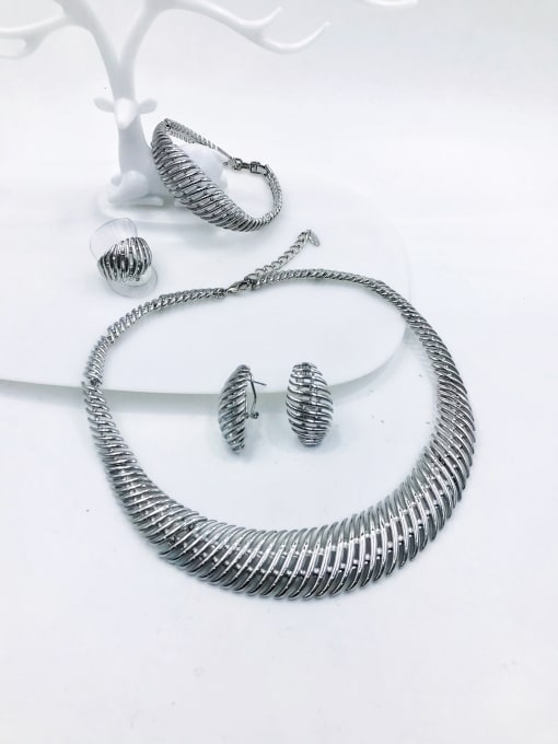 imitation rhodium Zinc Alloy Trend Irregular Ring Earring Bangle And Necklace Set