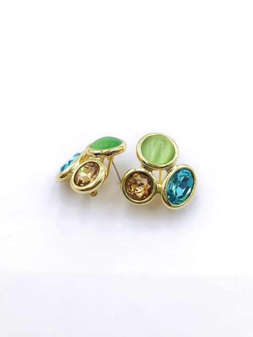 gold+blue&golden glass+green cat eye Zinc Alloy Glass Stone Multi Color Geometric Trend Clip Earring