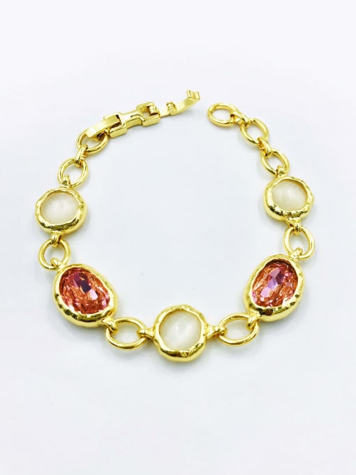 gold+pink glass+white cat eye Zinc Alloy Glass Stone Pink Irregular Trend Bracelet