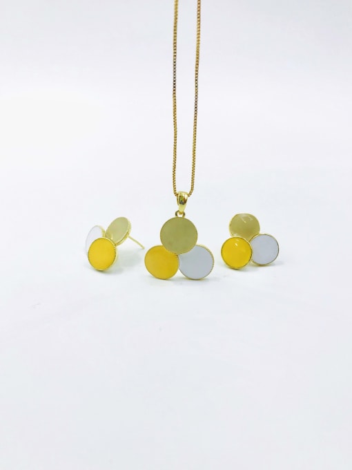 Beige+yellow+white Trend Geometric Zinc Alloy Enamel Earring and Necklace Set