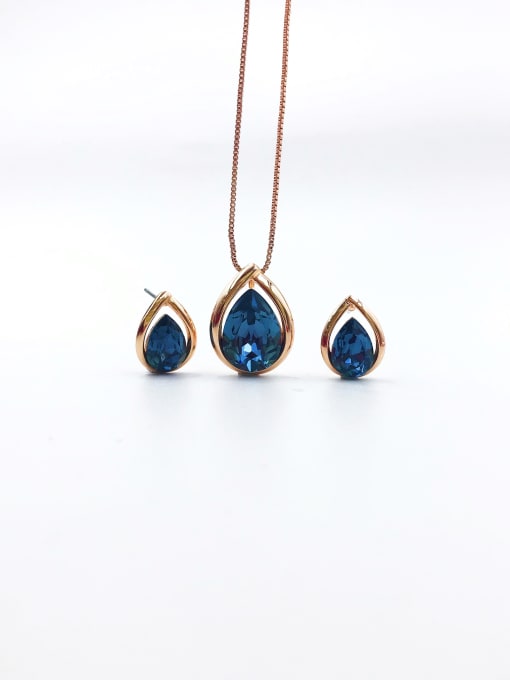VIENNOIS Minimalist Water Drop Brass Glass Stone Blue Earring and Necklace Set 0