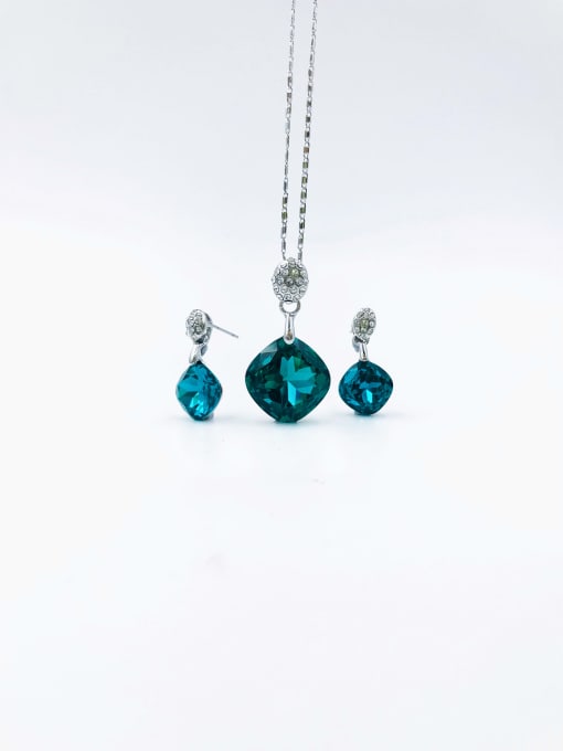 imitation rhodium+blue glass Classic Square Zinc Alloy Glass Stone Orange Earring and Necklace Set