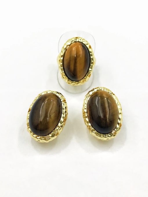 VIENNOIS Zinc Alloy Trend Irregular Tiger Eye Brown Ring And Earring Set 0