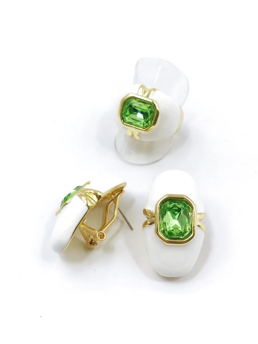 VIENNOIS Trend Zinc Alloy Glass Stone Green Enamel Ring And Earring Set 0