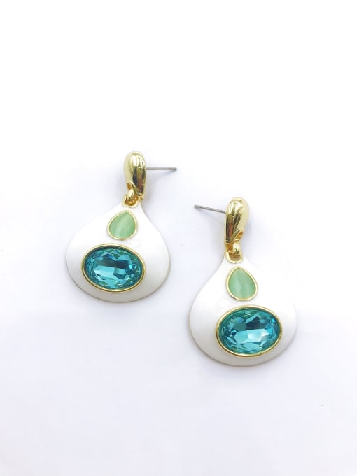 gold+blue glass+green cat eye Zinc Alloy Glass Stone Blue Enamel Water Drop Trend Drop Earring