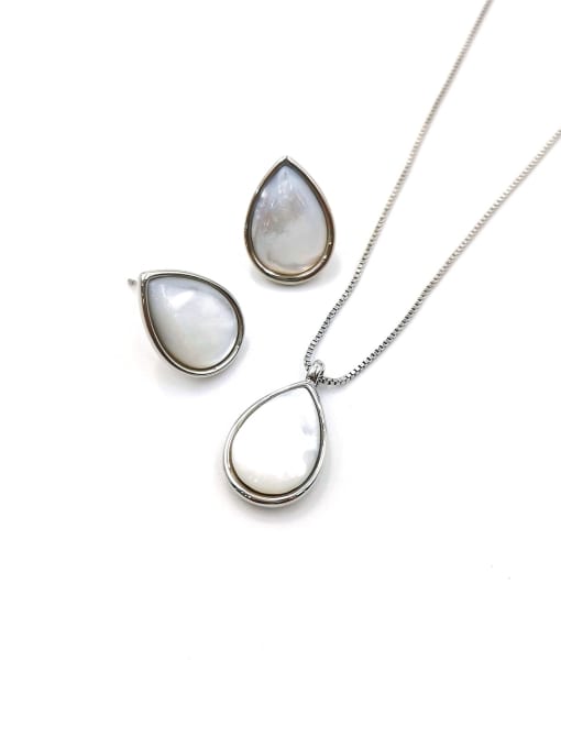 VIENNOIS Minimalist Water Drop Zinc Alloy Shell White Earring and Necklace Set 1