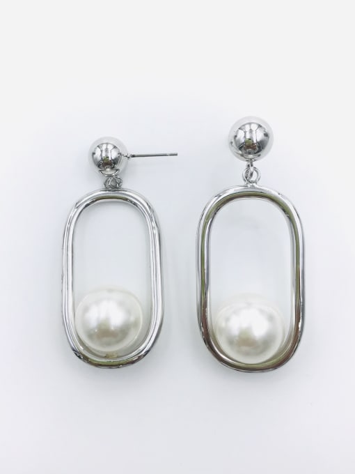 VIENNOIS Zinc Alloy Imitation Pearl White Ball Statement Drop Earring 0