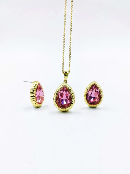 VIENNOIS Zinc Alloy Minimalist Water Drop Glass Stone Purple Earring and Necklace Set 1