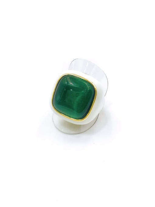 VIENNOIS Zinc Alloy Enamel Cats Eye Green Square Classic Band Ring 0