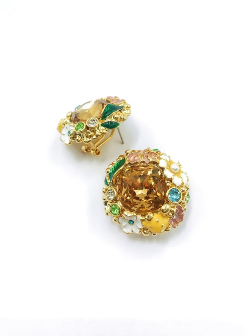 VIENNOIS Zinc Alloy Glass Stone Gold Enamel Flower Trend Clip Earring