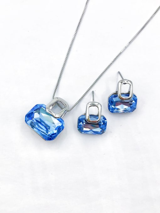 imitation rhodium+blue glass Zinc Alloy Trend Glass Stone Pink Earring and Necklace Set
