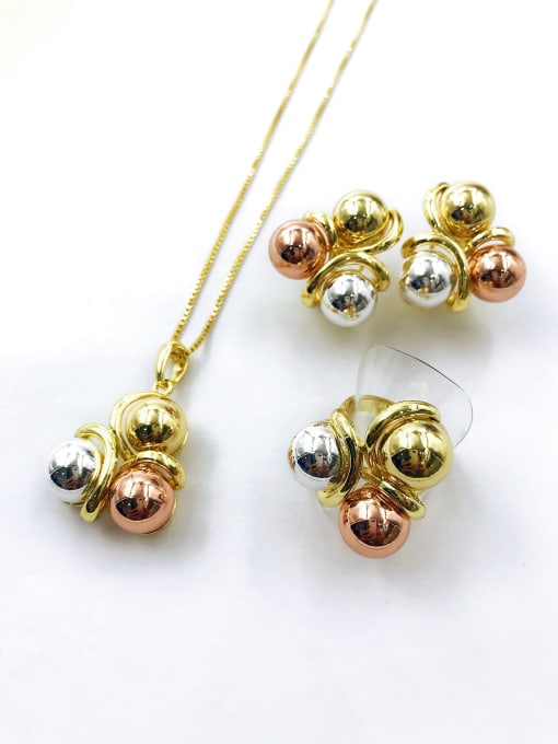 VIENNOIS Trend Zinc Alloy Bead Multi Color Earring Ring and Necklace Set 0
