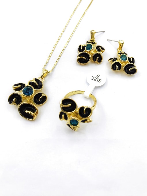 VIENNOIS Classic Flower Zinc Alloy Rhinestone Blue Earring Ring and Necklace Set 0