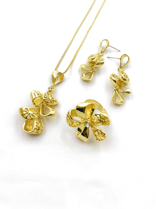 VIENNOIS Trend Flower Zinc Alloy Rhinestone White Earring Ring and Necklace Set
