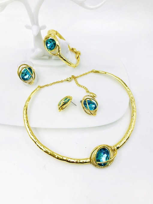 VIENNOIS Zinc Alloy Luxury Irregular Glass Stone Blue Ring Earring Bangle And Necklace Set