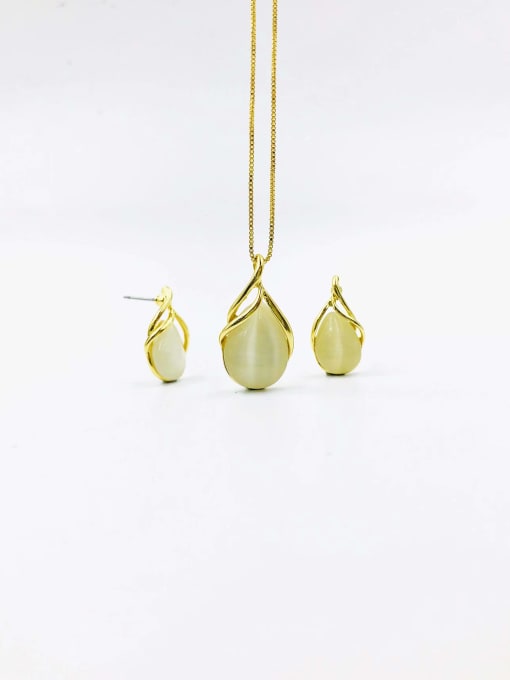 VIENNOIS Zinc Alloy Trend Water Drop Cats Eye White Earring and Necklace Set 2