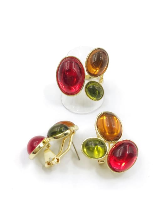 VIENNOIS Trend Oval Zinc Alloy Resin Multi Color Ring And Earring Set 1