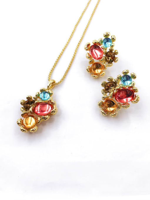 VIENNOIS Trend Irregular Zinc Alloy Resin Multi Color Earring and Necklace Set