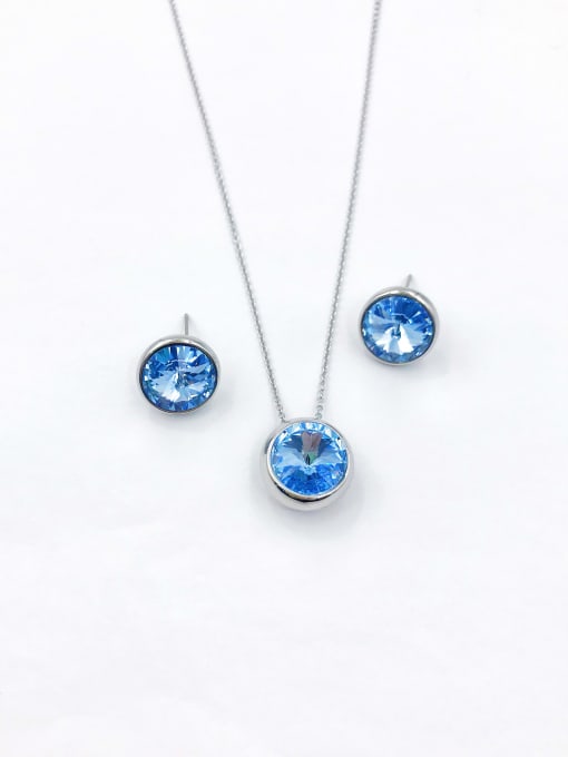 imitation rhodium+blue glass Zinc Alloy Minimalist Round Glass Stone Purple Earring and Necklace Set