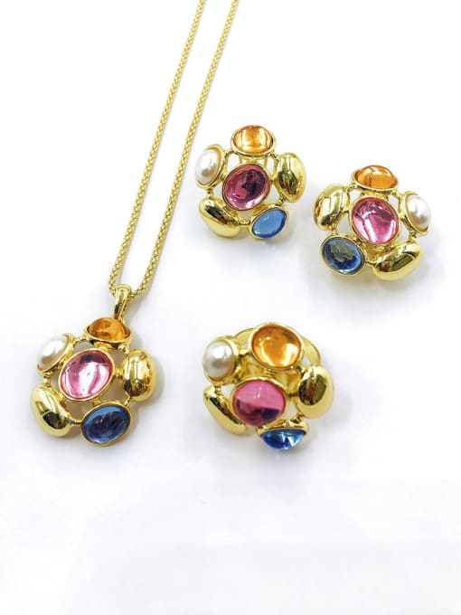 VIENNOIS Trend Flower Zinc Alloy Resin Multi Color Earring Ring and Necklace Set 0