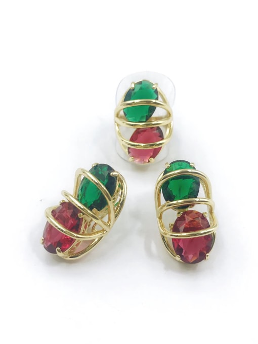 VIENNOIS Trend Oval Brass Glass Stone Multi Color Ring And Earring Set 0