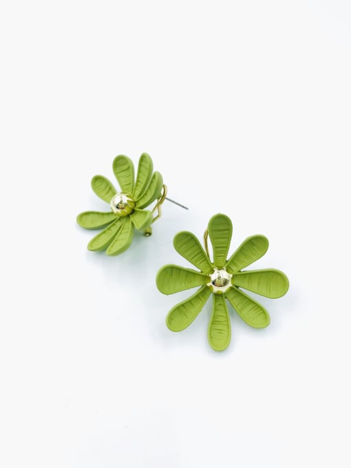 Green Zinc Alloy Flower Statement Clip Earring