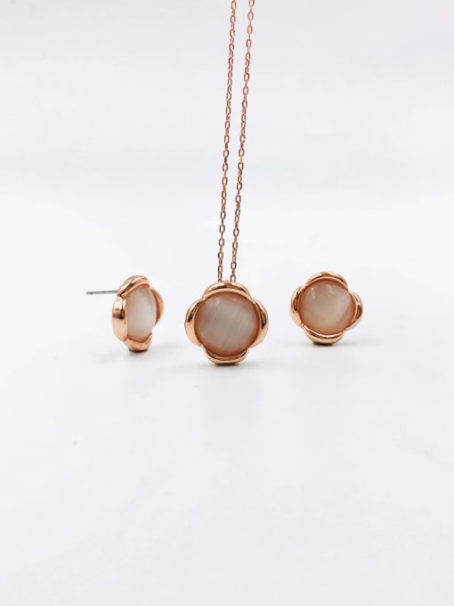 rose gold+white cat eye Zinc Alloy Trend Flower Cats Eye White Earring and Necklace Set