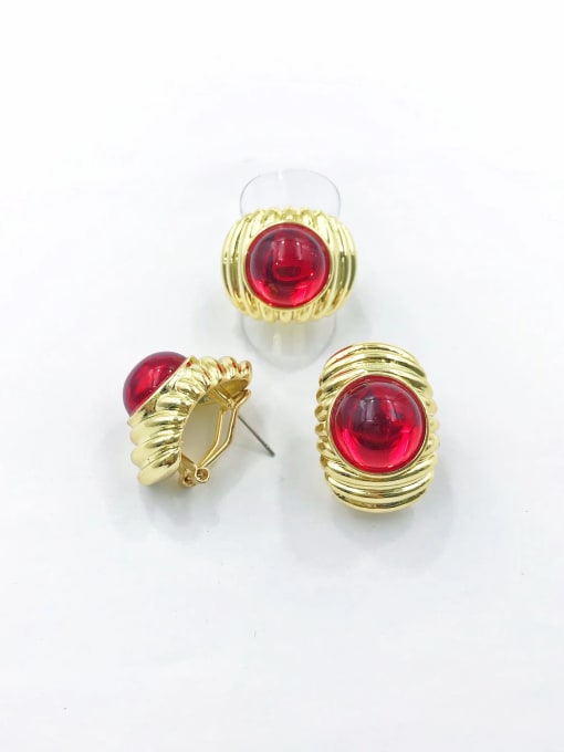 VIENNOIS Zinc Alloy Minimalist Resin Red Ring And Earring Set 0