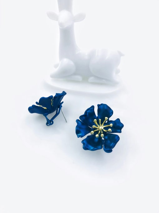 Blue Zinc Alloy Flower Trend Clip Earring