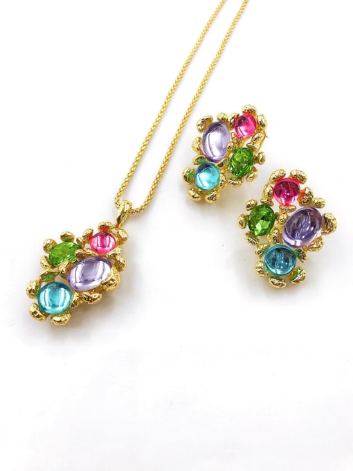 VIENNOIS Trend Irregular Zinc Alloy Resin Multi Color Earring and Necklace Set 0