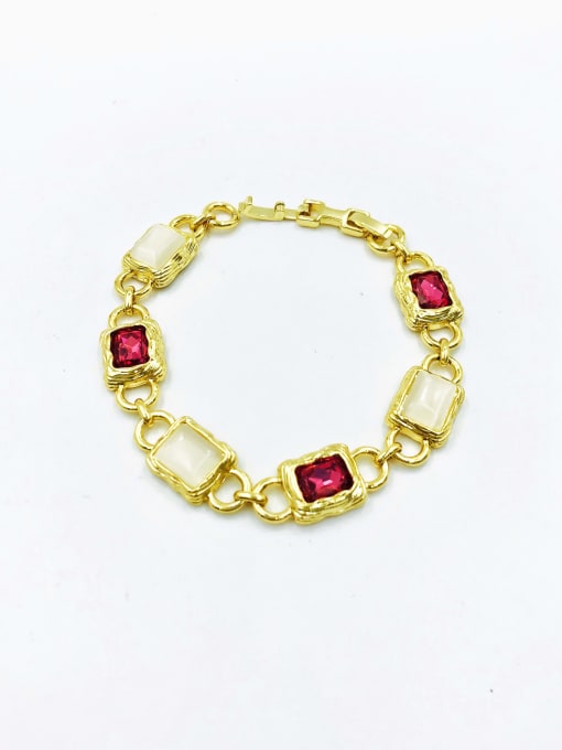 gold+red glass+white cat eye Zinc Alloy Glass Stone Red Rectangle Trend Bracelet