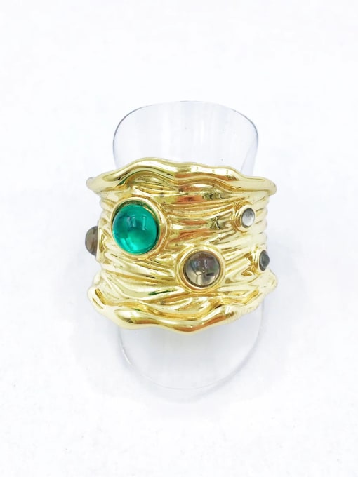 Gold+green&gray resin Zinc Alloy Resin Multi Color Irregular Trend Band Ring