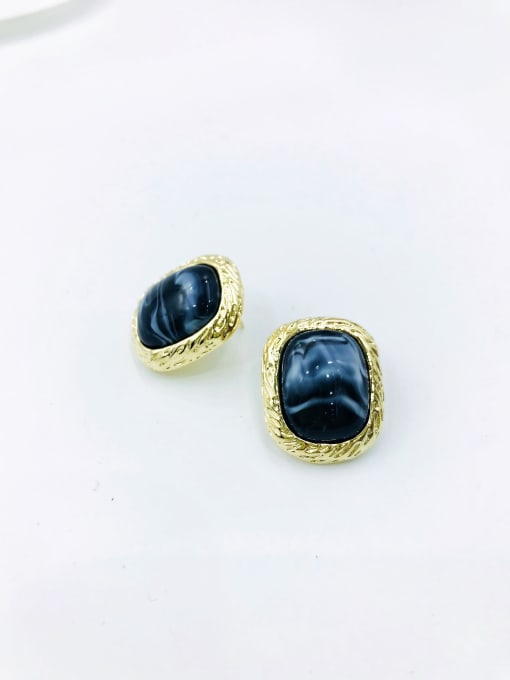Black Zinc Alloy Resin Black Rectangle Minimalist Stud Earring