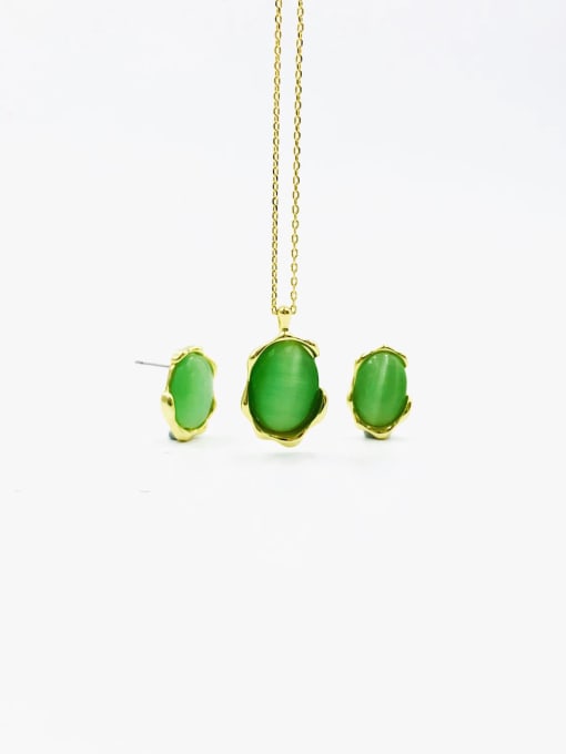 VIENNOIS Zinc Alloy Trend Irregular Cats Eye Green Earring and Necklace Set 0