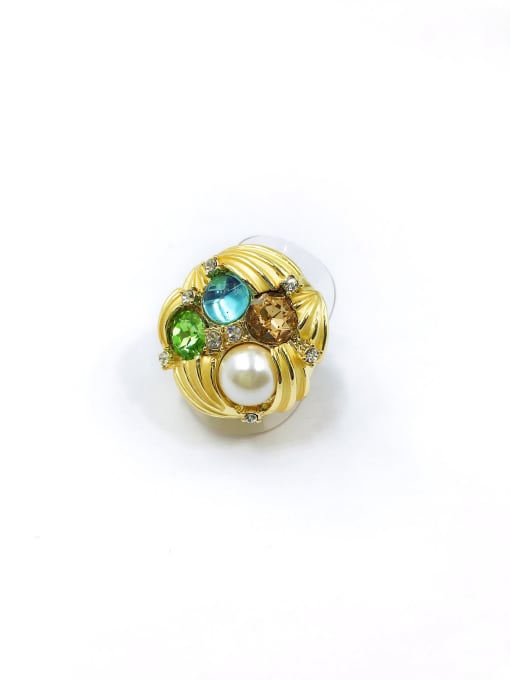 gold+white pearl+golden&green glass Zinc Alloy Glass Stone Multi Color Irregular Trend Band Ring
