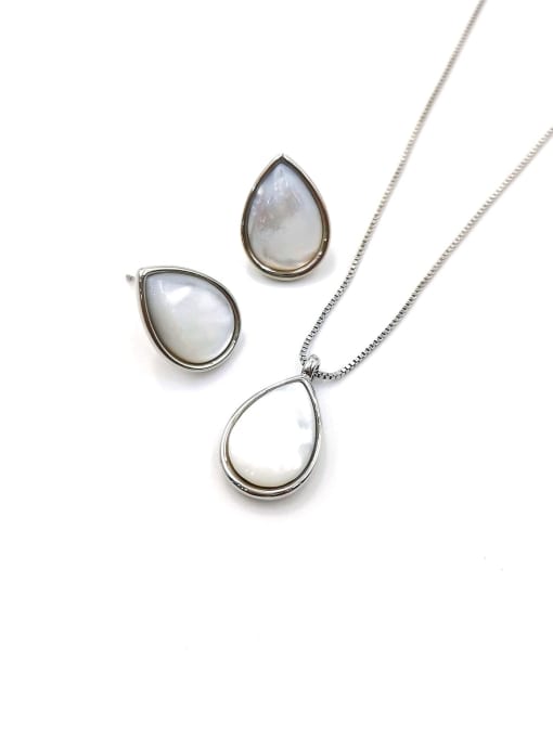 imitation rhodium Minimalist Water Drop Zinc Alloy Shell White Earring and Necklace Set