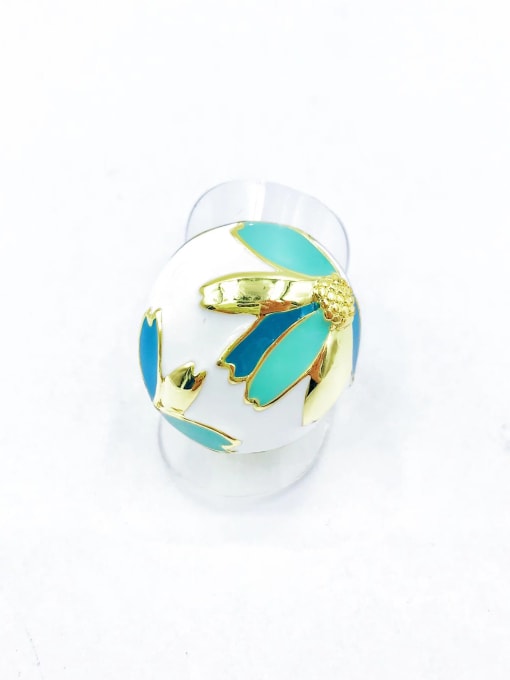 Gold+white&blue Enamel Zinc Alloy Enamel Flower Trend Band Ring