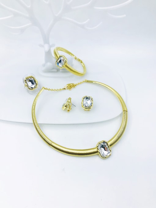 VIENNOIS Zinc Alloy Minimalist Geometric Glass Stone White Ring Earring Bangle And Necklace Set 0