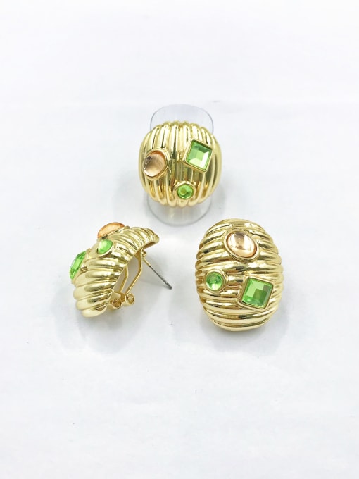 gold+green&light orange Resin Zinc Alloy Trend Vertical Stripe Resin Multi Color Ring And Earring Set