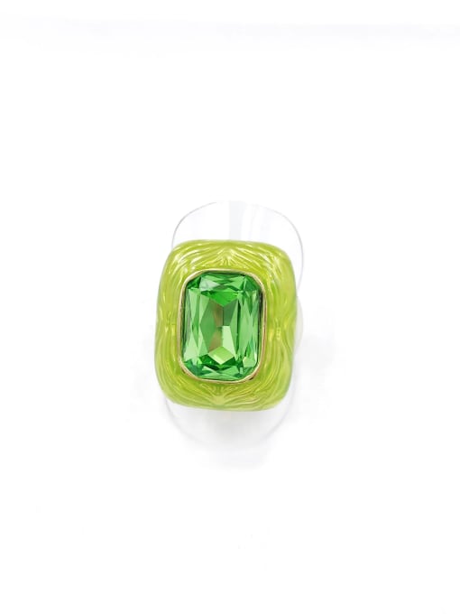 VIENNOIS Zinc Alloy Enamel Glass Stone Green Rectangle Trend Band Ring 0