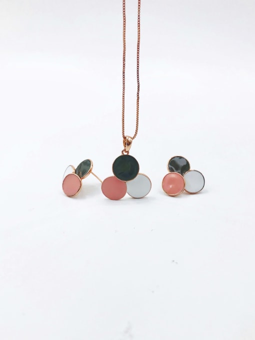 gray+white+pink Trend Geometric Zinc Alloy Enamel Earring and Necklace Set