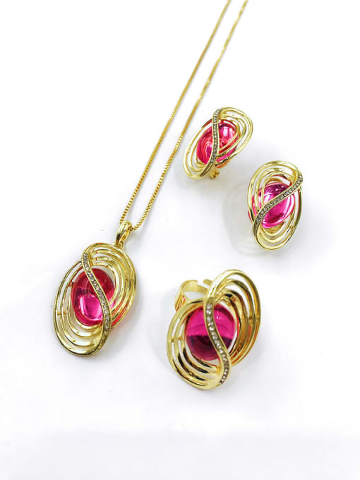 VIENNOIS Trend Irregular Zinc Alloy Resin Pink Earring Ring and Necklace Set 0