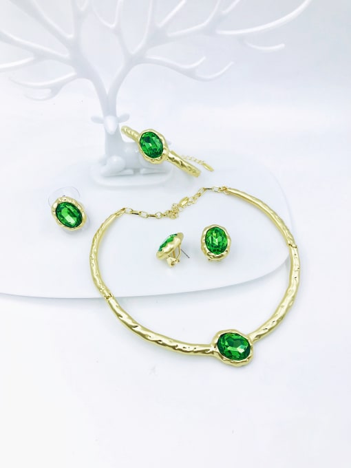 VIENNOIS Zinc Alloy Minimalist Irregular Glass Stone White Ring Earring Bangle And Necklace Set 1