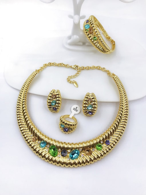 VIENNOIS Luxury Zinc Alloy Glass Stone Multi Color Ring Earring Bangle And Necklace Set 0