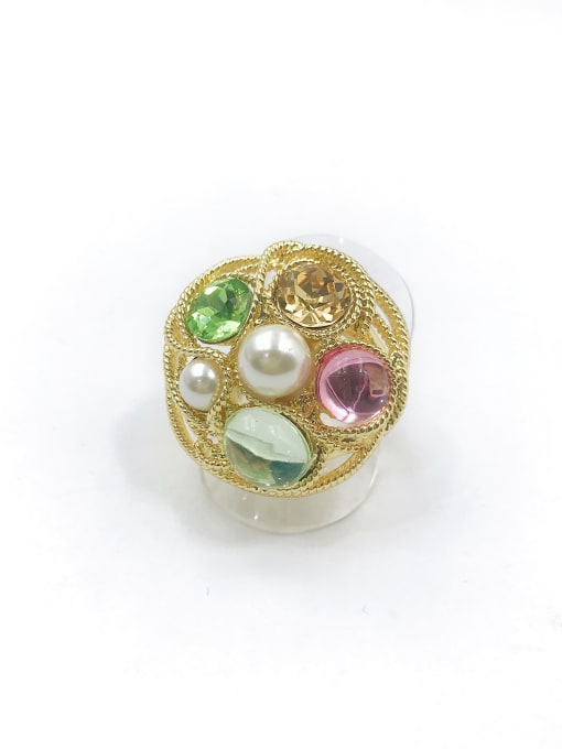 VIENNOIS Zinc Alloy Resin Multi Color Glass Multi Color  Imitation Pearl White Irregular Trend Band Ring 0