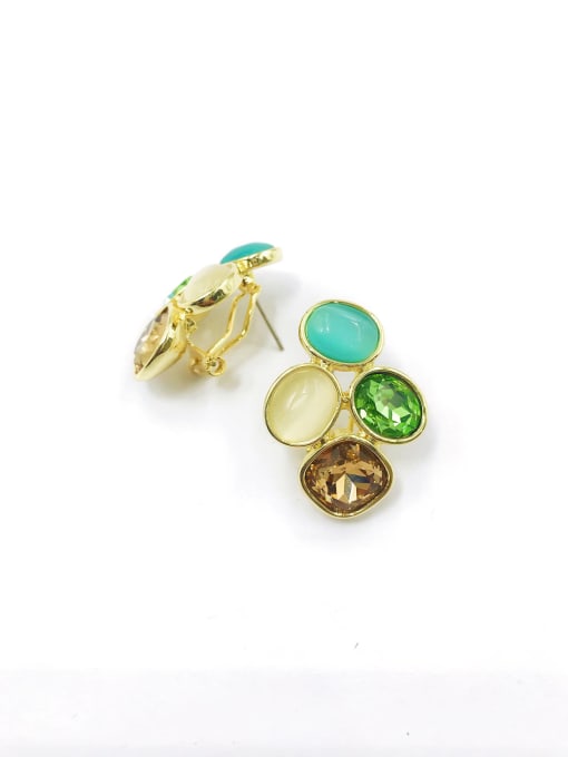 gold+golden&green glass Zinc Alloy Glass Stone Multi Color Geometric Trend Clip Earring
